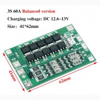 Плата защиты BMS 3S 60A 12.6В для Li-Ion аккумуляторов